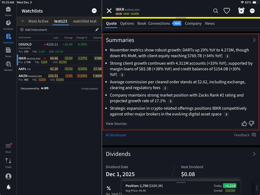 The summaries page on the iPad. 